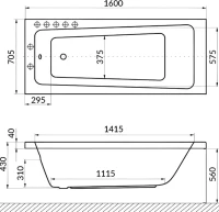Акриловая ванна Excellent Ava Line Nano 160x70 см, встраиваемая, с гидромассажем, белая, с каркасом, со сливом-переливом