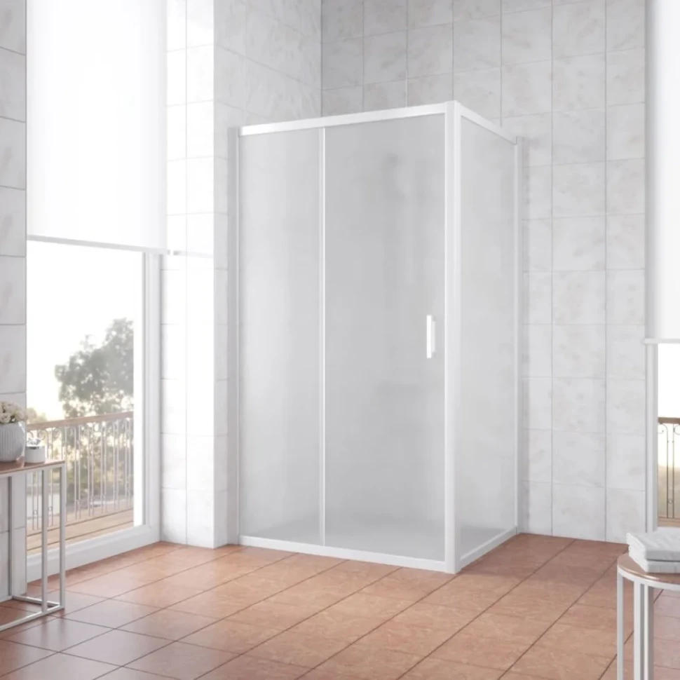 Душевой уголок Vegas Glass ZP+ZPV NOVO 130*80 01 10 профиль белый, стекло сатин