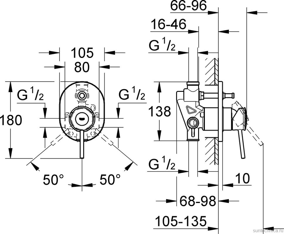 Встраиваемый смеситель для душа и ванны Grohe BauClassic 29047000 С ВНУТРЕННЕЙ ЧАСТЬЮ