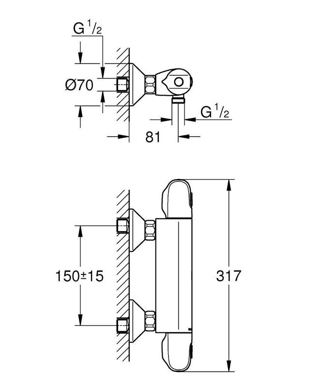 Смеситель термостатический для душа GROHE Grohtherm 1000 внешнего монтажа, матовый черный (348142433)