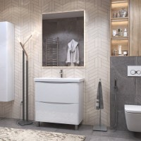 Мебель для ванной комнаты Vigo Glem 80 напольная, 2 ящика, глянцевая белая