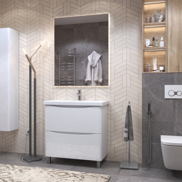 Мебель для ванной комнаты Vigo Glem 80 напольная, 2 ящика, глянцевая белая