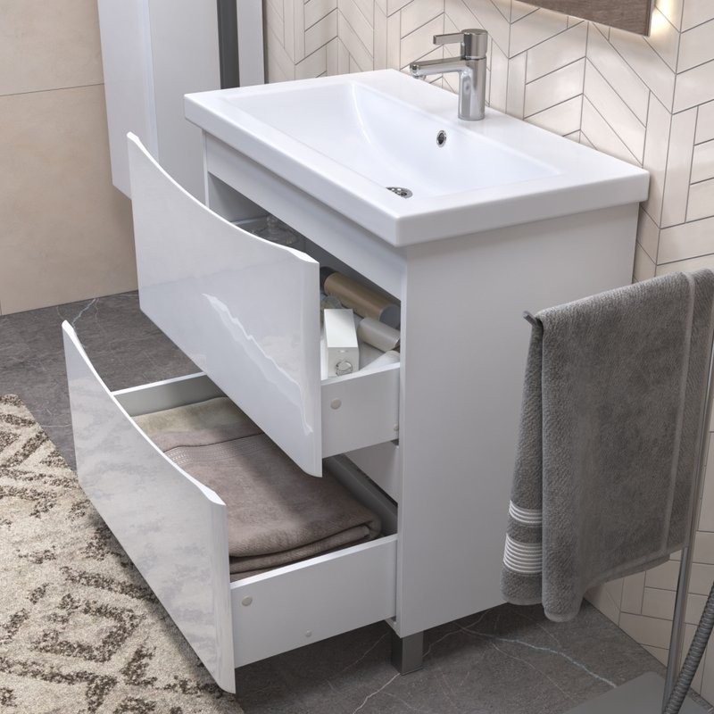 Мебель для ванной комнаты Vigo Glem 80 напольная, 2 ящика, глянцевая белая