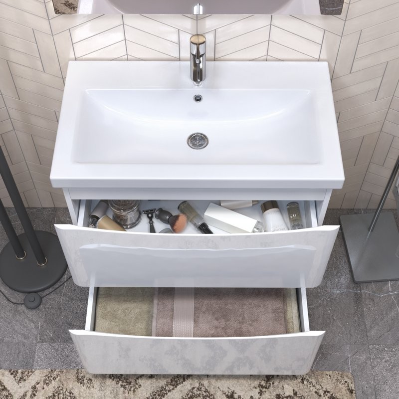 Мебель для ванной комнаты Vigo Glem 80 напольная, 2 ящика, глянцевая белая