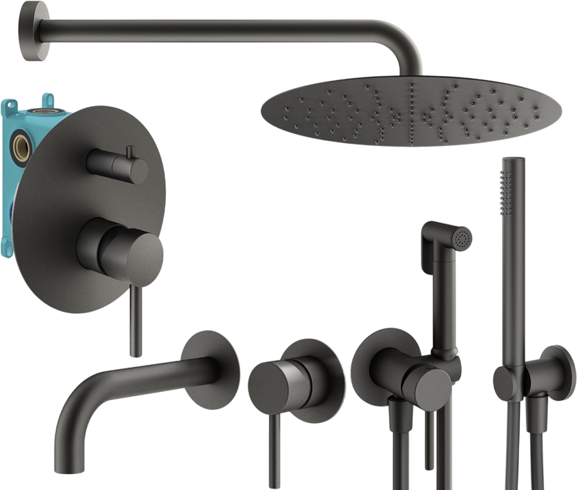 Комплект для ванной Plumberia Selection Ixo KITZXO18GR210 С ВНУТРЕННЕЙ ЧАСТЬЮ, графит матовый