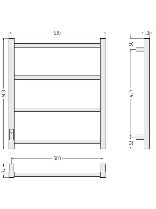 Полотенцесушитель электрический Стилье Формат 26 30527-6050 60x55 см, подключение слева, скрытое подключение слева, матовый белый, лесенка