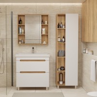 Тумба с раковиной SanStar Diva 80 напольная, матовая белая, дуб вотан, раковина Fest 80