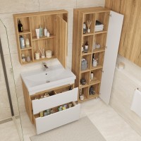 Тумба с раковиной SanStar Diva 80 напольная, матовая белая, дуб вотан, раковина Fest 80