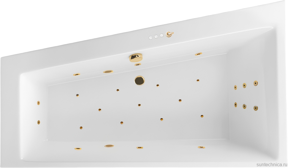 Акриловая ванна Excellent Sfera Slim Ultra L 170x100 см, угловая, левая, встраиваемая, с гидромассажем, белая, асимметричная, с каркасом, со сливом-переливом, фурнитура золото