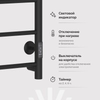 Полотенцесушитель электрический EWRIKA Сафо PN 80х50, с полкой, черный