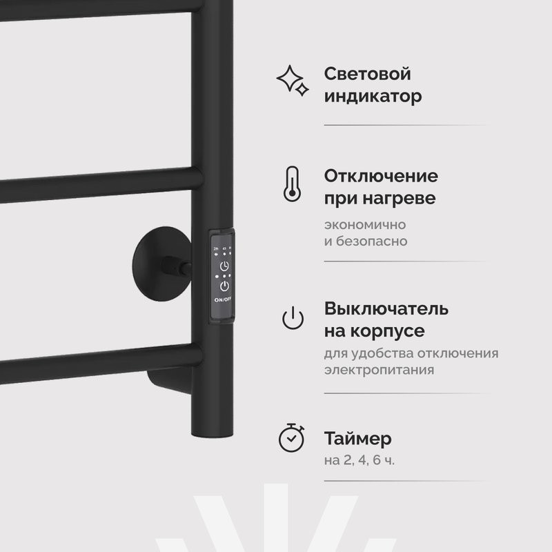 Полотенцесушитель электрический EWRIKA Сафо PN 80х50, с полкой, черный