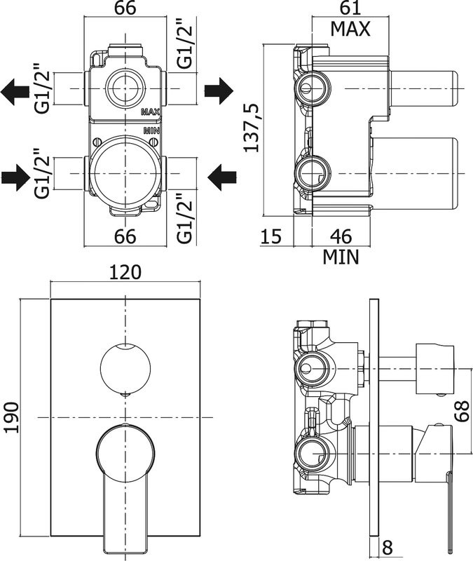 Встраиваемый смеситель для душа и ванны Paffoni Tango TA018CR/M С ВНУТРЕННЕЙ ЧАСТЬЮ, хром