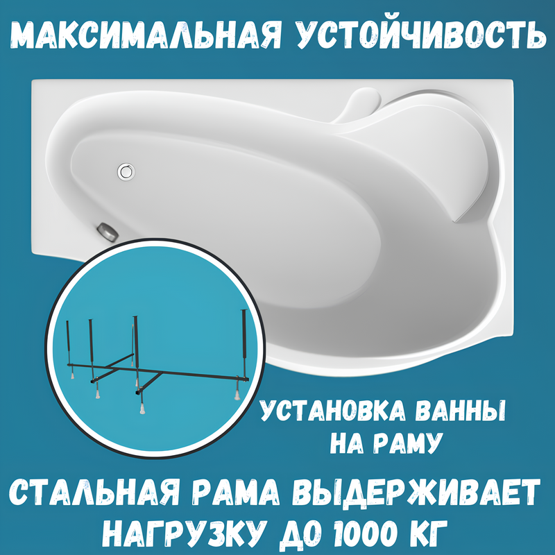 Акриловая ванна 1MarKa Gracia R Стандарт 2 170x100 см, угловая, правая, встраиваемая, белая, асимметричная, с каркасом, с сиденьем, со сливом-переливом