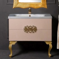 Тумба с раковиной Armadi Art NeoArt 80 капучино с ручками Ajur золото, с ножками
