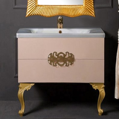 Тумба с раковиной Armadi Art NeoArt 80 капучино с ручками Ajur золото, с ножками
