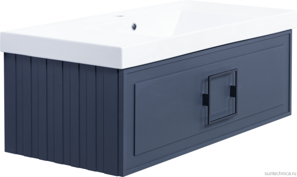 Тумба с раковиной La Fenice Cubo 100 подвесная, blu grigio, ручка черная, раковина Cubo 100