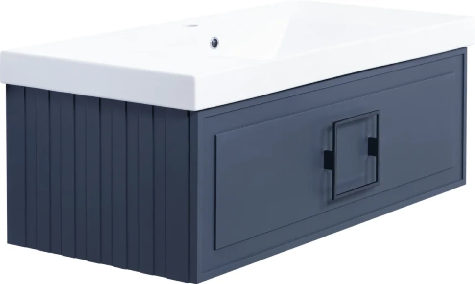 Тумба с раковиной La Fenice Cubo 100 подвесная, blu grigio, ручка черная, раковина Cubo 100