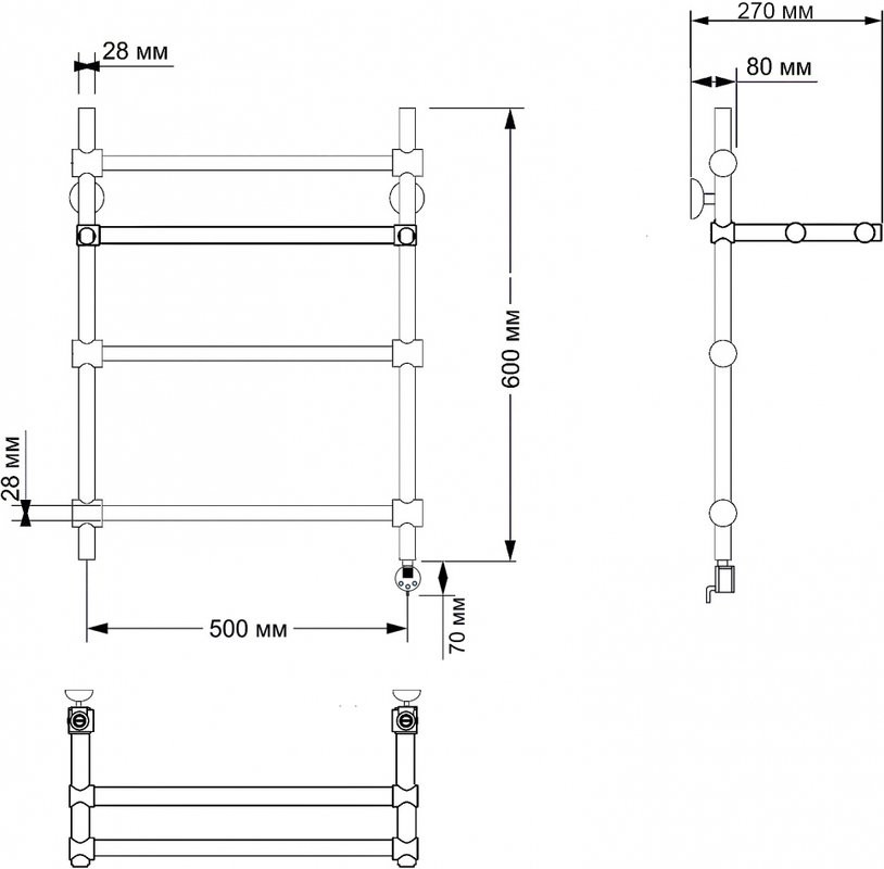 Полотенцесушитель электрический Secado Флоренция 3 65x55 см, подключение справа, бронза, лесенка, латунь, с полкой
