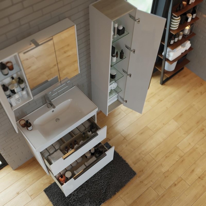 Тумба с раковиной Dreja Prime 70 подвесная, белый глянец