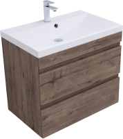 Тумба с раковиной Aquanet Нота new 75 подвесная, дуб веллингтон табак