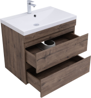Тумба с раковиной Aquanet Нота new 75 подвесная, дуб веллингтон табак