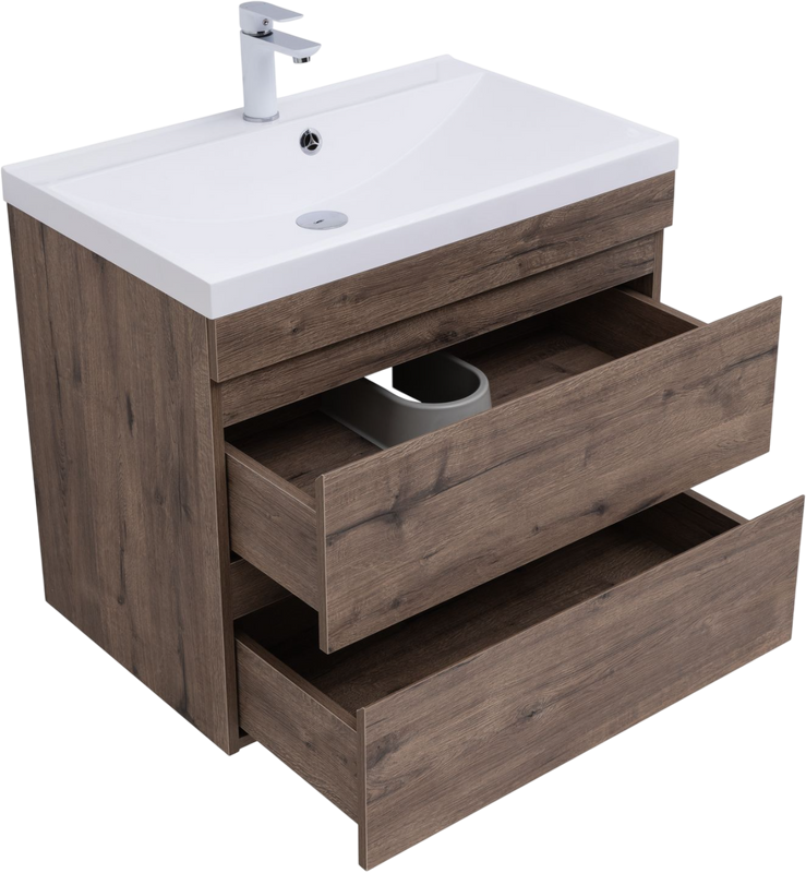 Тумба с раковиной Aquanet Нота new 75 подвесная, дуб веллингтон табак