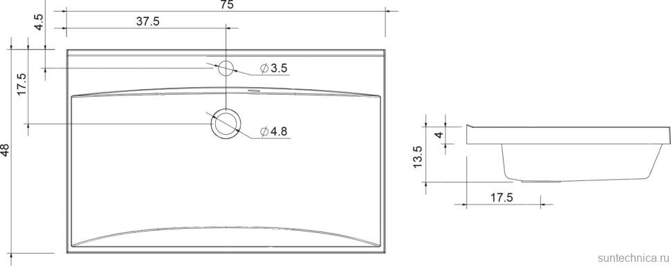 Тумба с раковиной Aquanet Нота new 75 подвесная, дуб веллингтон табак