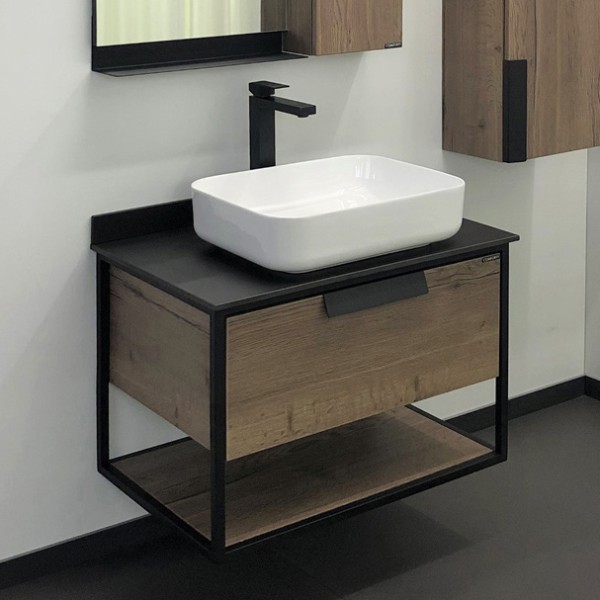 Тумба под раковину со столешницей Comforty Кёльн 75 подвесная, дуб темный