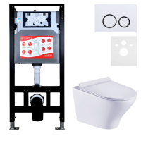 Комплект Унитаз подвесной Esbano Aster ESUPASTEW белый глянец + Инсталляция Fram + Кнопка ESINKRG11GW