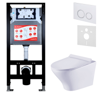 Комплект Унитаз подвесной Esbano Aster ESUPASTEW белый глянец + Инсталляция Fram + Кнопка ESINKRG11GW