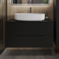 Тумба с раковиной Orange Line 100 подвесная, 2 ящика, матовая черная с раковиной B07-675W