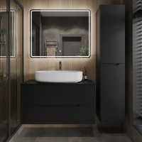 Тумба с раковиной Orange Line 100 подвесная, 2 ящика, матовая черная с раковиной B07-675W