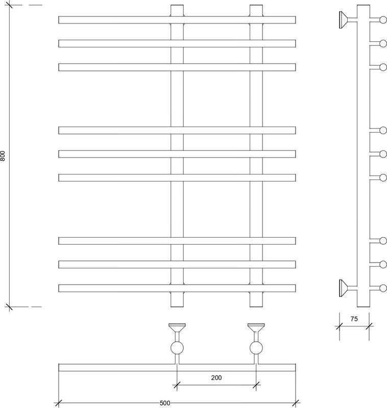 Полотенцесушитель водяной Secado Турин 3 80x55 см, матовый черный, лесенка