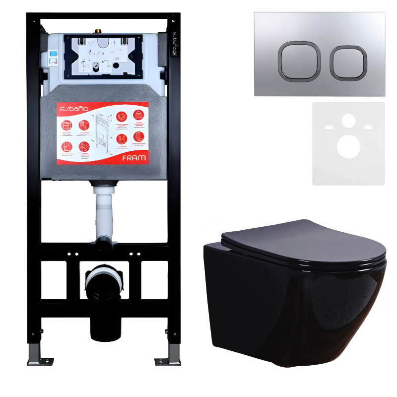 Комплект 3 в 1 Унитаз подвесной Esbano Azalea ESUPAZALB + Инсталляция Fram + Кнопка ESINLPS10MC цвет матовый хром