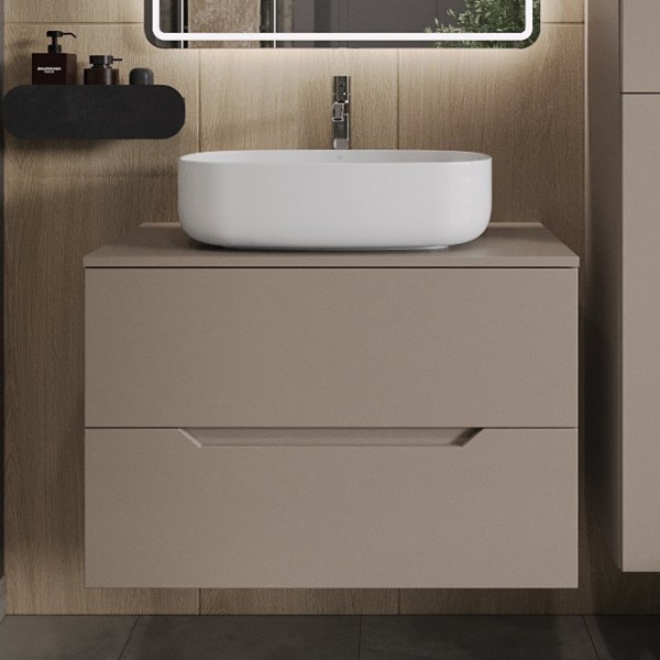 Тумба с раковиной Orange Line 80 подвесная, 2 ящика, матовый латте с раковиной B07-540W