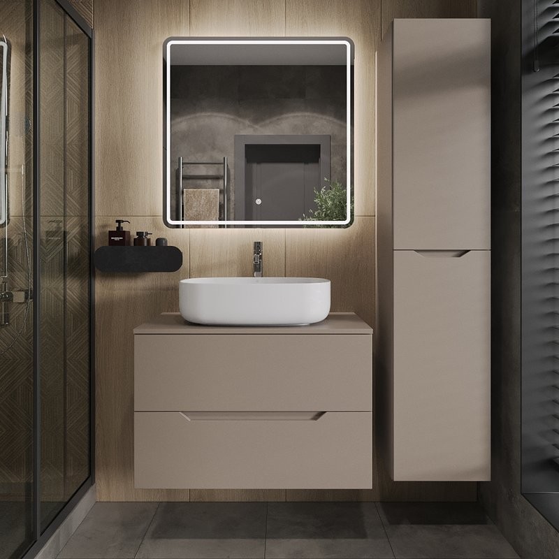 Тумба с раковиной Orange Line 80 подвесная, 2 ящика, матовый латте с раковиной B07-540W