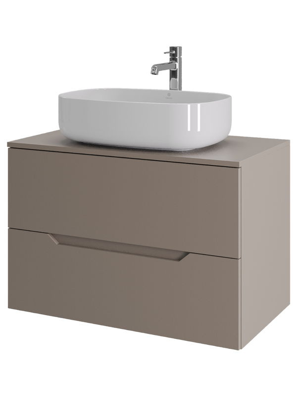 Тумба с раковиной Orange Line 80 подвесная, 2 ящика, матовый латте с раковиной B07-540W