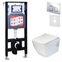 Комплект 3 в 1 Унитаз подвесной Esbano ESWBLEONWN + Инсталляция Fram + Кнопка ESINLPS10SC цвет глянцевый хром