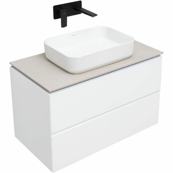 Тумба под раковину со столешницей Allen Brau Infinity 85 подвесная, белый матовый, столешница бежевая