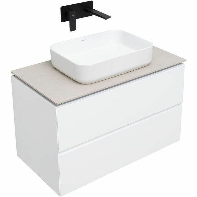 Тумба под раковину со столешницей Allen Brau Infinity 85 подвесная, белый матовый, столешница бежевая