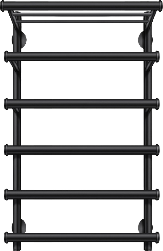 Полотенцесушитель электрический Secado Турин 6 80x55 см, подключение слева, матовый черный, лесенка, с полкой