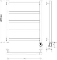Полотенцесушитель электрический Secado Корато 1 R 65x55 см, подключение справа, хром, лесенка