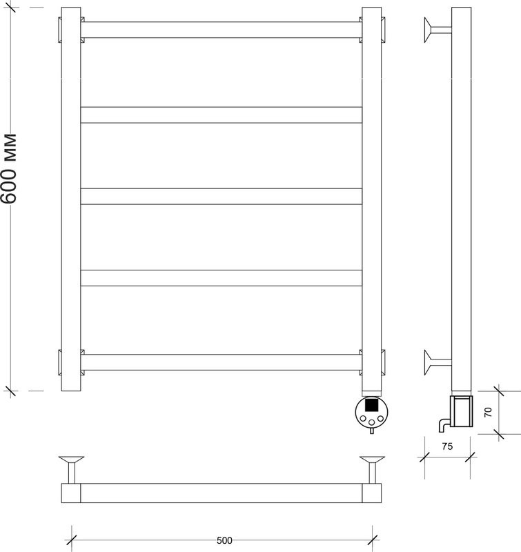 Полотенцесушитель электрический Secado Корато 1 R 65x55 см, подключение справа, хром, лесенка