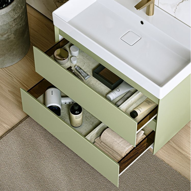 Тумба с раковиной Aqwella 5 stars Geometria 100 подвесная, 2 ящика, шалфей зеленый