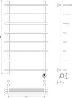 Полотенцесушитель электрический Secado Турин 6 R 105x60 см, подключение справа, бронза, лесенка, латунь, с полкой