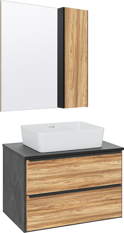 Мебель для ванной комнаты Runo Мальта 70 дуб, черная, раковина Tre 50