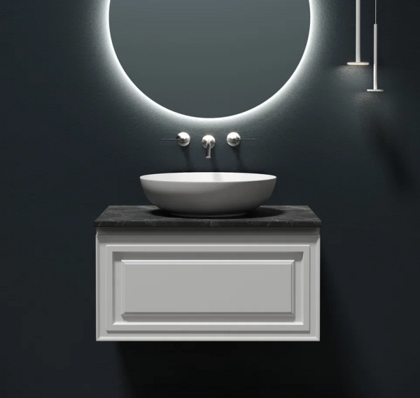 Тумба с раковиной Sancos Very 80 см, bianco, столешница черный мрамор, раковина CN6017MW