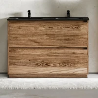 Тумба с раковиной Sancos Libra Floor 120 двойная черная раковина CN7004MB, дуб чарльстон