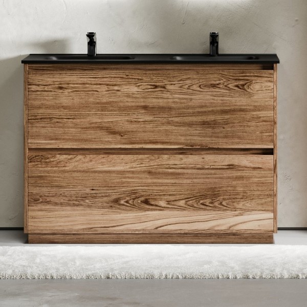 Тумба с раковиной Sancos Libra Floor 120 двойная черная раковина CN7004MB, дуб чарльстон