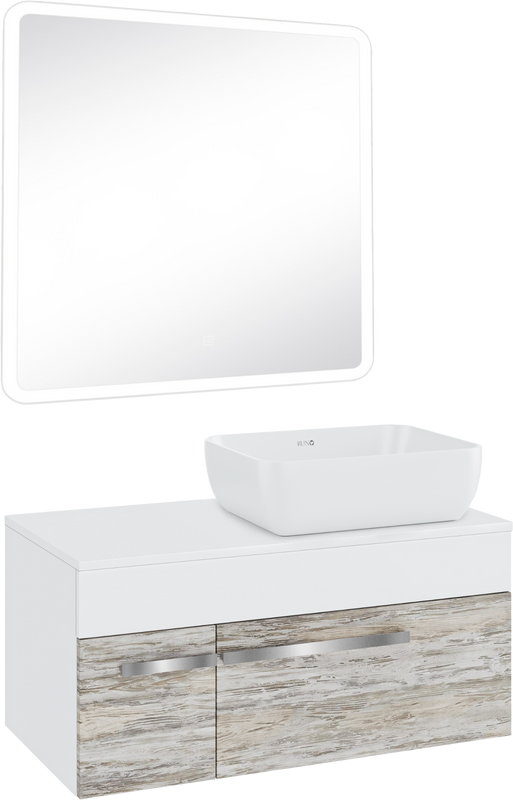 Мебель для ванной комнаты Runo Вудлайн 85 скандинавский дуб, раковина Cuatro 50